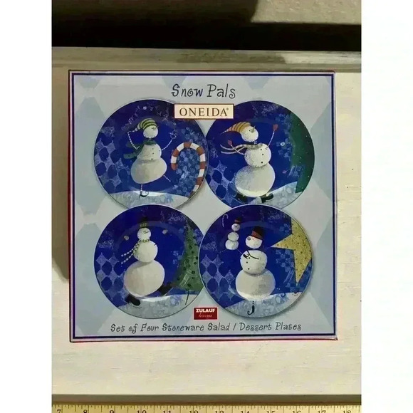 Oneida Snow Pals-Set of 4 Stoneware Salad/Dessert Plates-In Box - Picture 1 of 6